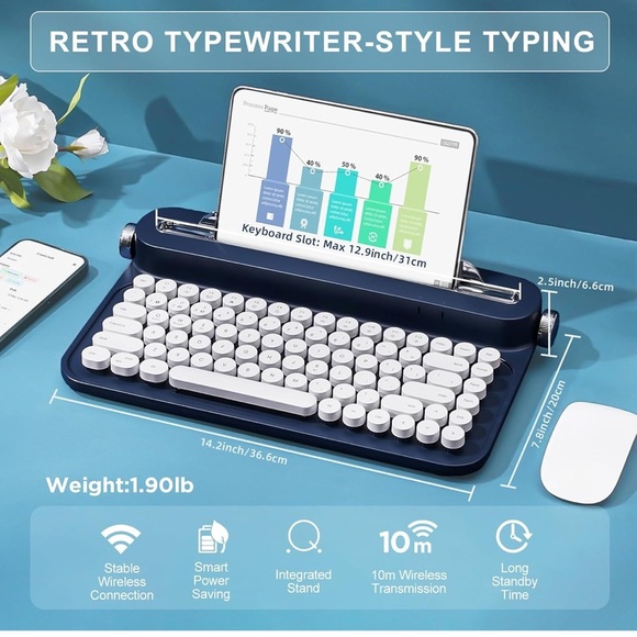 NIB Retro Wireless Typewriter Keyboard - Picture 7 of 12